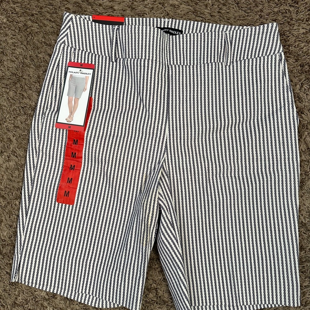 Hilary Radley Navy and White Striped Shorts